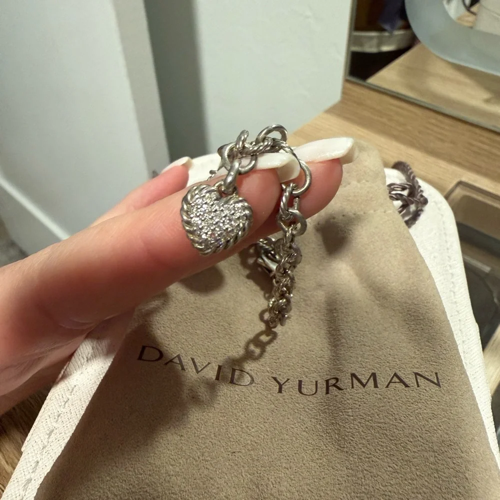 NEW David Yurman Diamond Heart Cable Bracelet – Sterling Silver